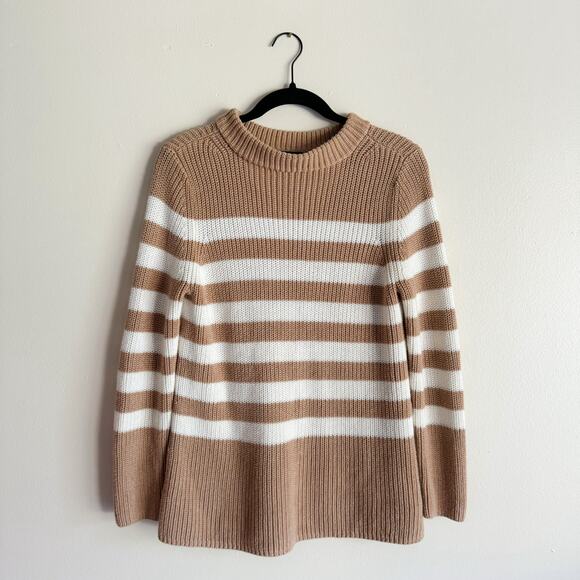 Talbots Tan + Cream Striped Mock Neck Knit Sweater - Medium Petite - Picture 1 of 6